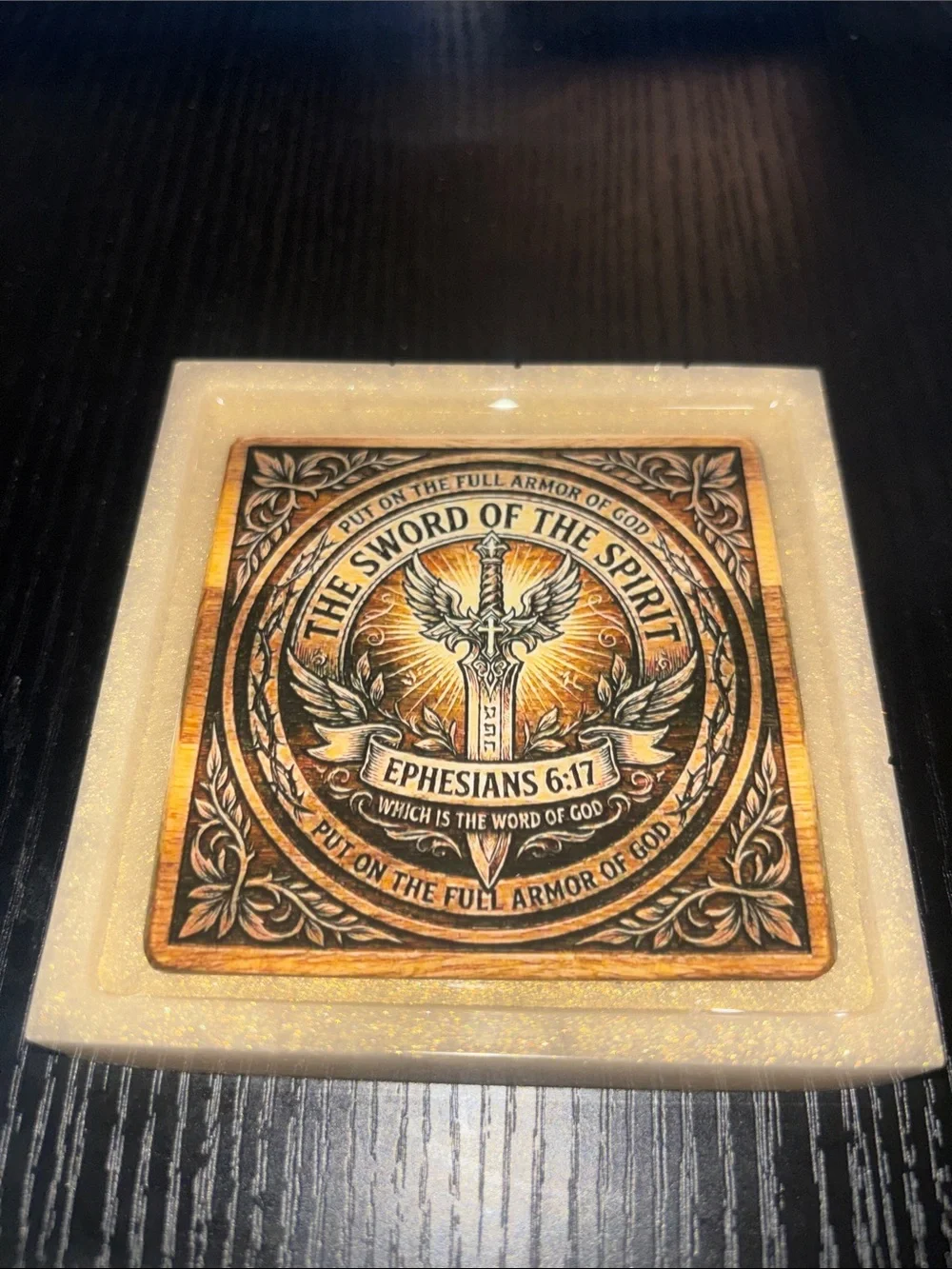 NORE’S NOVELTIES Single Handcrafted Square Decorative Beverage Coaster “SWORD”
